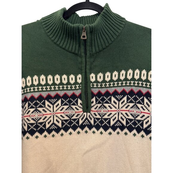 Weatherproof Vintage Holiday Sweater Mens XL Green Beige Snowflake Pullover Cott - Picture 3 of 6